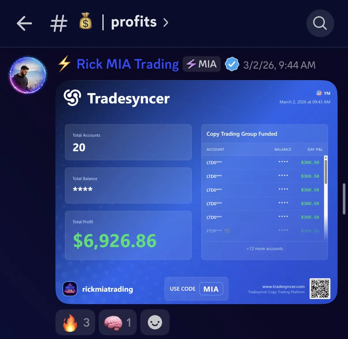 $6,926 verified trading result screenshot