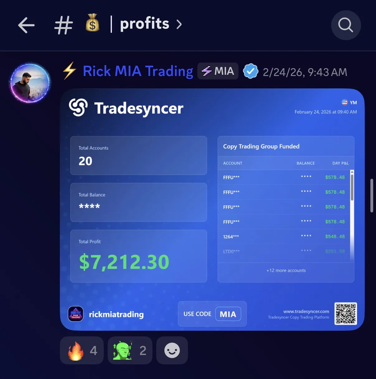 $7,212 verified trading result screenshot