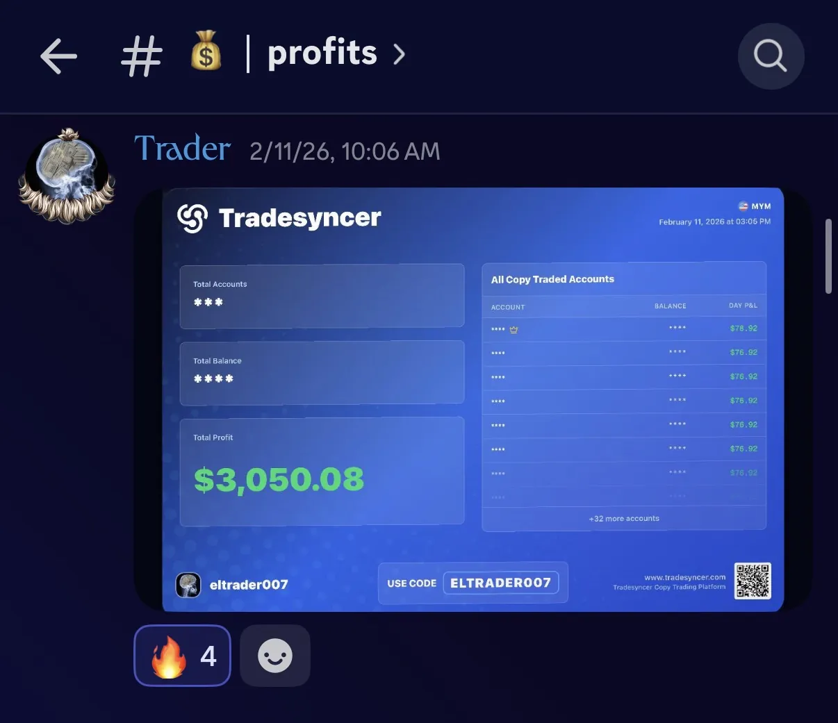 $3,050 student trading PnL screenshot
